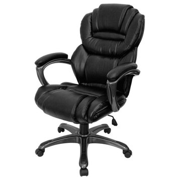 Office Chair, Padded Faux Leather Seat and High-Back With Curved Arms, Black