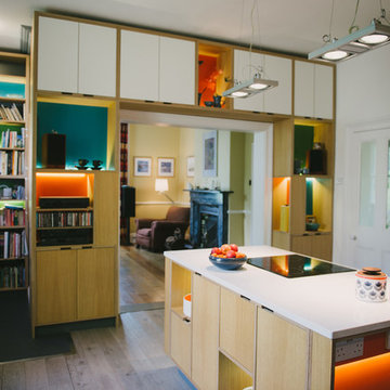 The Buglers: Blue and Orange Laminated Plywood Kitchen