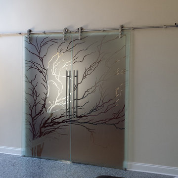 Amazing Etched Tree Sliding Glass Door