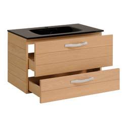 The RoomSmart OSLO 40" NATURAL OAK BATHROOM VANITY SET WITH GLASS SINK AND WALL - Bathroom Vanities And Sink Consoles
