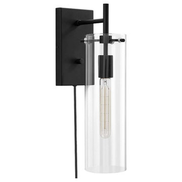 Modway Skylark Modern Style Glass Wall Sconce in Clear and Black