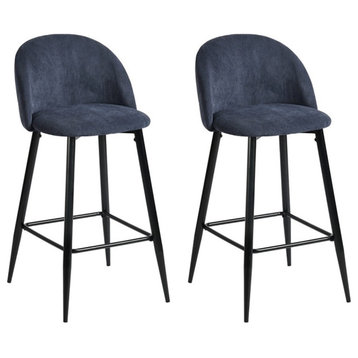 FurnitureR 26 IN. Low Back Metal Frame Barstool With Fabric Seat ( Set of 2)