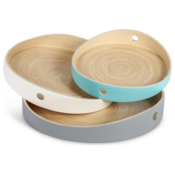 Set of 3 Nesting Bamboo Trays, Assorted Colors