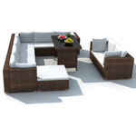 vidaXL - vidaXL Patio Furniture Set 10 Piece Sofa Set with Coffee Table Rattan Brown - This rattan dining lounge set combines style and functionality, and will become the focal point of your garden or patio. The whole furniture set is designed to be used outdoors year-round. Thanks to the weather-resistant and waterproof PE rattan, the lounge set is easy to clean, hard-wearing and suitable for daily use. The dining lounge set features a sturdy powder-coated steel frame, which is highly durable. It is also lightweight and modular, which makes it completely flexible and easy to move around to suit any setting. The thick, removable cushions are highly comfortable and easy to wash. Delivery includes 5 corner sofas, 3 center sofas, 1 ottoman, 1 dinner table, 9 seat cushions, 9 back cushions and 4 throw pillows. Note: We recommend covering the set in the rain, snow and frost.