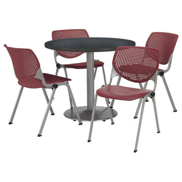 KFI Round 36" Dia. Pedestal Table - 4 Red KOOL Chairs - Graphite Top