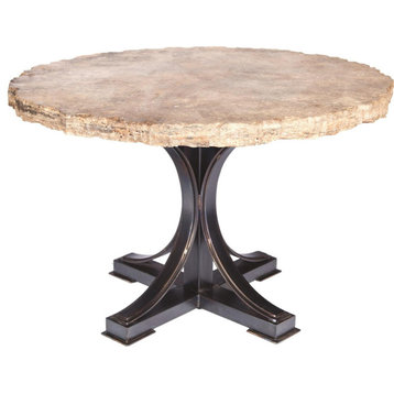 Dining Table WINSTON Live Edge Pedestal Base Round Top 48-In Beige