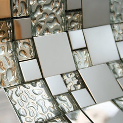 White Raindrop and Silver Metallic Square Glass Mosaic Tiles - Home Accessories & Decor