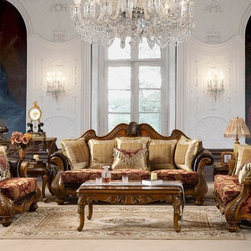 3 Pcs Traditional Wooden Frame Plush Sofa Set - Living Room Furniture Sets