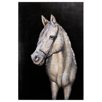 "White Horse" Mixed Media Iron Hand Painted Dimensional Wall Art 48x32