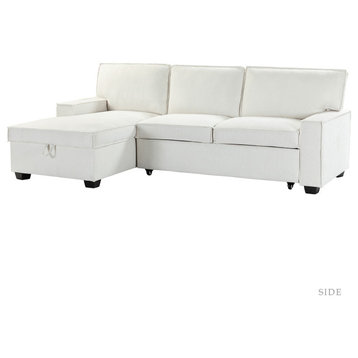 Pull Out Sleeper Sofa & Chaise, White