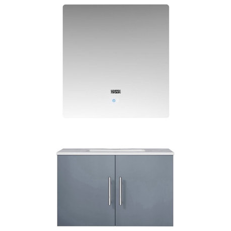 Lexora Home Geneva 30" Carrara Marble Top Single Vanity in Dark Gray