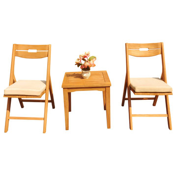 3-Piece Outdoor Teak Dining Set: 20.75" Square Table, 2 Surf Folding Arm Chairs