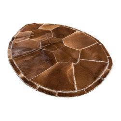 Modern Cowhide Patchwork Area Rug, Turtle Shape, Handmade, Brown, 7'0"x5'2" - Area Rugs