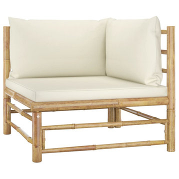 vidaXL Patio Lounge Set Sectional Sofa with Cushions Tea Table 2 Piece Bamboo