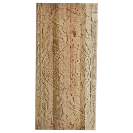 Consigned Natures Harmony Barn Door, Bleached Wood, Lotus Carved Barndoors