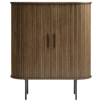 Mid-Century Modern Rounded Sliding Door Cabinet 39", Smoked Oak