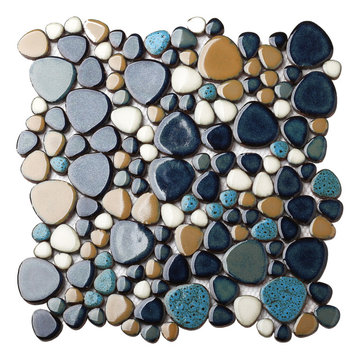 Parrotile Bluebird Cobalt Blue Brown Ceramic Pebbles Tiles PT86