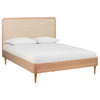 Carmen Cane Bed in Queen, Rattan Wicker Natural Ash Wood Panel Bed
