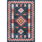nuLOOM - nuLOOM Jayde Machine Washable Southwestern Diamond Area Rug, Navy 5' x 8' - At nuLOOM we strive to make great design affordable, and our new Washable Rugs Collection does just that. These beautiful, machine-washable printed rugs come in just one piece, featuring attractive printed designs in an incredibly soft and sleek pile. Made from sustainably sourced premium recycled synthetic fibers, they are the perfect high-quality, low-maintenance, eco-friendly addition to your home.