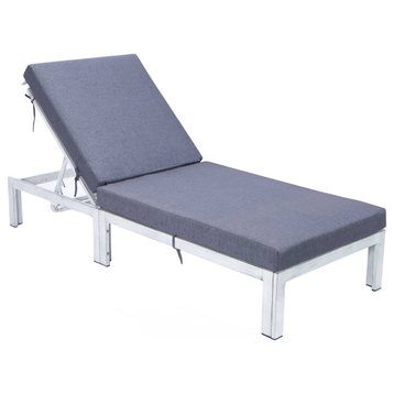 LeisureMod Chelsea Weathered Gray Chaise Lounge and Cushions, Blue