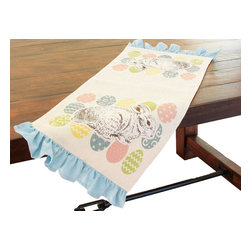 Xia Home Fashions - Bunny Eggs Printed Applique Jute Easter Table Runner, 13.5"x36" - Table Runners