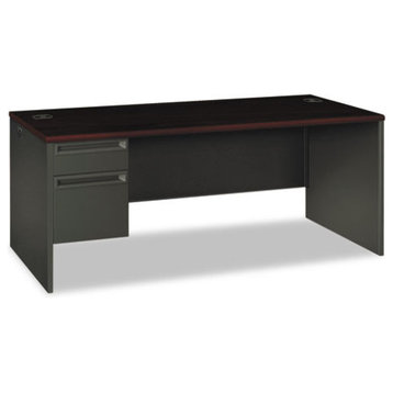 38000 Series Left Pedestal Desk, 72"x36"x29-1/2", Mahogany/Charcoal