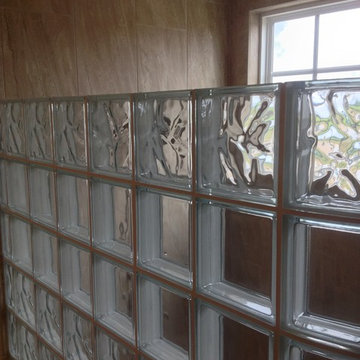 Glass block walk in shower - Truberry Custom Homes Jerome Village Model