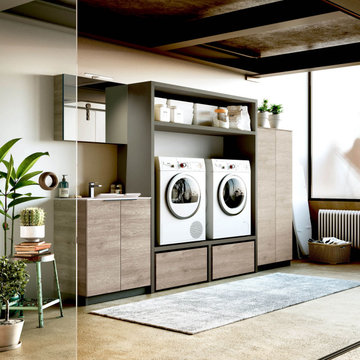 Modern laundry room with custom cabinets