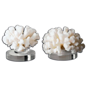 Uttermost 19910 6" Tall Coral Figurines - Set of 2 - White