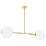 Hudson Valley Lighting - Richford 2 Light Island - Opal glass LED tube lights are centered within clear glass globes giving Richford a clean, modern silhouette that feels fresh. The lighting effect caused by this innovative glass technique is simply stunning. Available as a sconce, chandelier and linear with Aged Brass arms and details to work in a variety of spaces.