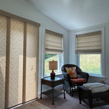 Classic Roman Shades Before and After in a Sunroom