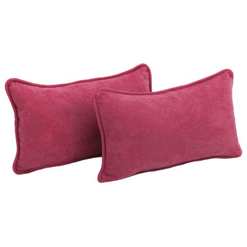20"X12" Double-Corded Solid Microsuede Back Support Pillows Set of 2, Bery Berry