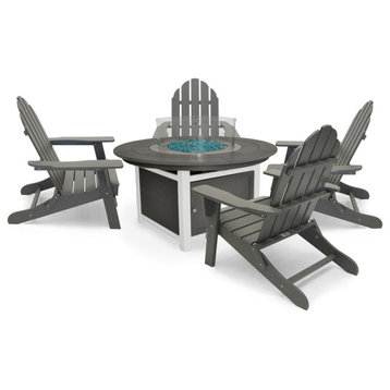 Vail 48" Round Fire Pit Table, Balboa Folding Chairs, Gray Top, Gray Chairs
