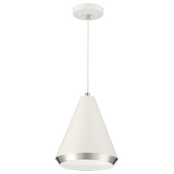 1-Light Pendant, Matte Black With Natural Brass, White With Polished Nickel