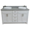61" Double Sink Vanity, White Finish And Gray Granite And Round Sink