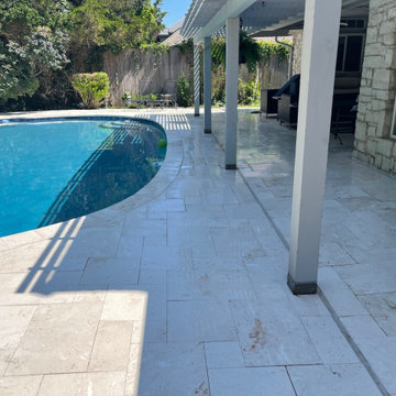Concrete Pool & Spa Remodel with Travertine Coping/Deck & Patio