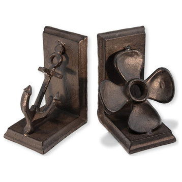 Ship Boat Anchor Propeller Bookends Metal Cast Iron Pair