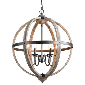 Globe Wood Chandelier 6-Light Pendant