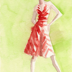 Red And White Striped Dress Fashion Illustration - Fine Art Prints