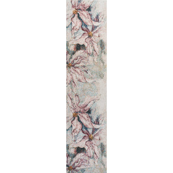 Pastello Modern Abstract Muted Flowers Area Rug, Pink/Gray, 2x8