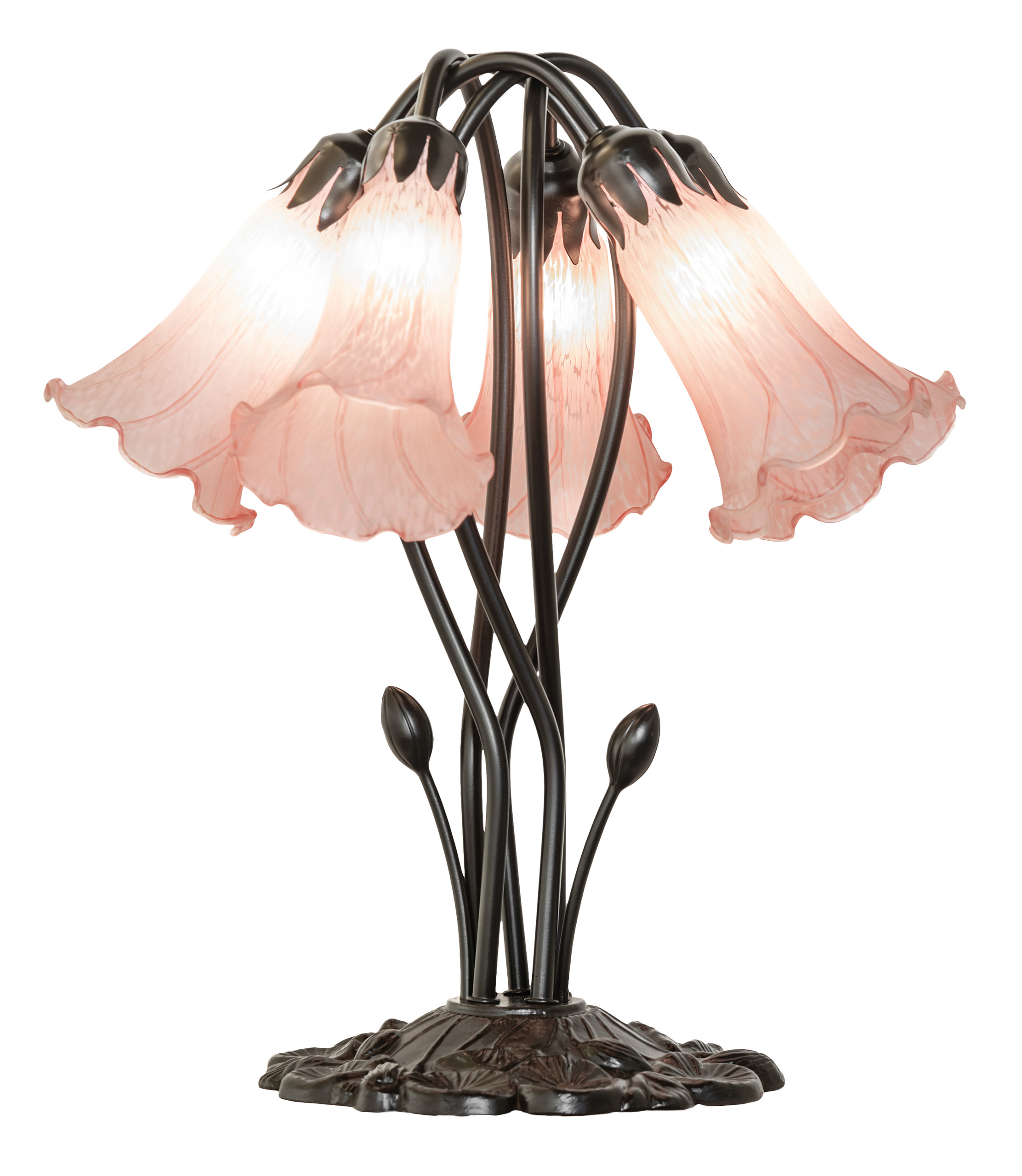 16" High Pink Tiffany Pond Lily 5 Light Table Lamp - Contemporary ...