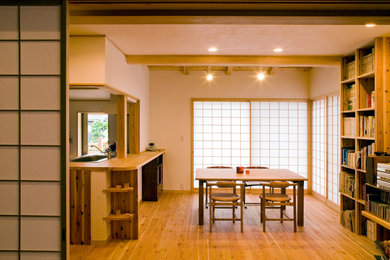 Photo of an asian dining room in Other with medium hardwood floors.