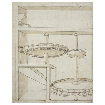 "Folio 40: mill with horizontal water wheel" Paper Art, 18"x22"