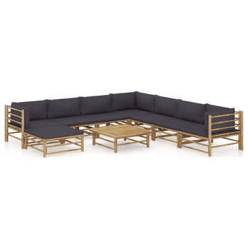 vidaXL Patio Lounge Set 9 Piece with Dark Gray Cushions Bamboo Garden Seat