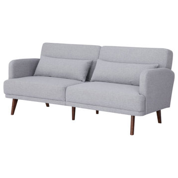 Convertible Futon Sofa, Pine Wood Frame & Split Pillowed Back, Light Gray