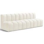 Meridian Furniture - Arc Velvet Upholstered 3-Pc. Modular Sofa, Cream - Give your living room or den the perfect blend of style and versatility with this Arc velvet fabric curved modular Sectional. Part of the Arc modular furniture collection, this Sectional comes upholstered in rich cream velvet fabric and features deep channel tufting that adds a touch of luxury while enhancing comfort and support. A seamless combination of form and function, this chair can be used with other Arc pieces to create a myriad of configurations in your well-curated room.
