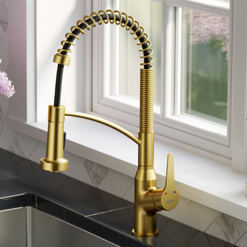 Karran Single-Handle Pull-Down Sprayer Kitchen Faucet, Brushed Gold