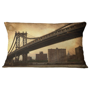 Dark Manhattan Bridge Photography Throw Pillow, 12"x20"