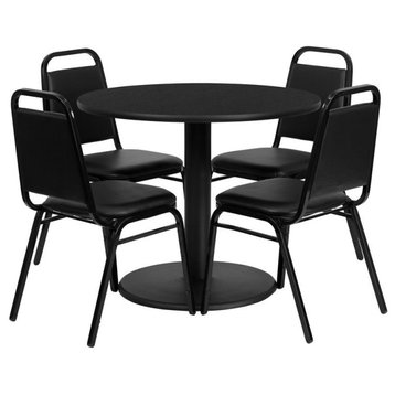 Flash Furniture 36Rd Laminate Table Set-Bnqt In Black Top Black Vinyl Seat