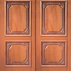 Prehung Double Door, Hand Carved 2-Panel in Mahogany - Front Doors